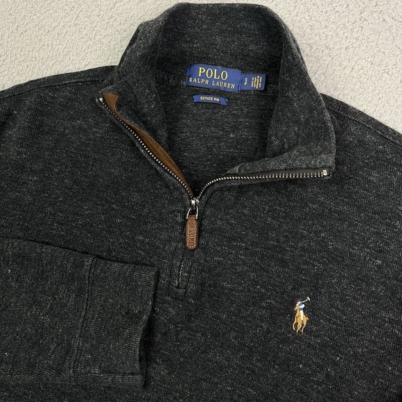 Polo Ralph Lauren Estate Rib 1/4 Zip Pullover Sweater Gray Pony Lightweight Sz S - Picture 1 of 7